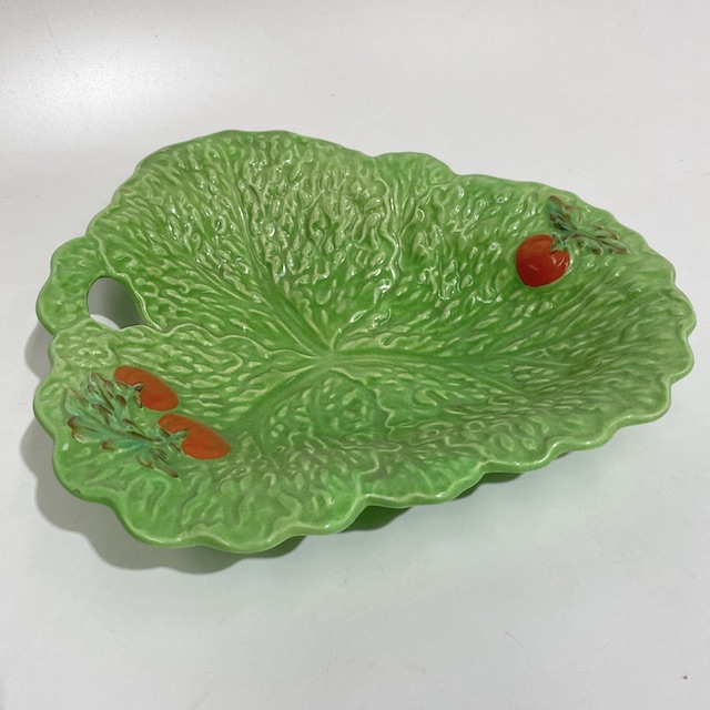BOWL, Vintage Serving Dish - Cabbage Leaf w Cherries
